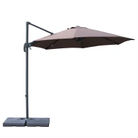Outsunny 10' Hanging Tilt Offset Cantilever Patio Umbrella with 6-Level Adjustable Angle, Base Stand, UV Fighting Canopy, & 360° Rotation, Coffee(m-3)