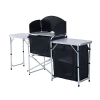 Outsunny 6' Aluminum Portable Fold-Up Camping Kitchen with Windscreen and 3 Enclosed Cupboards(m-1)
