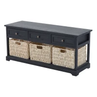 HomCom 40” Rustic Wooden 3 Drawer 3 Basket Storage Bench - Antique Black(m-1)
