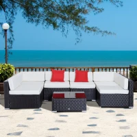 Outsunny 7 Piece Outdoor Rattan Patio Conversation Furniture Set Garden Wicker Cushioned  Sectional Sofa(m-2)