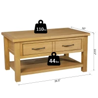 HomCom Solid Oak Frame Rectangle Coffee Table with Drawer and Lower Storage Shelf(m-4)