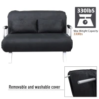 HomCom Full Size Folding 5 Position Steel Convertible Sleeper Bed Chair- Black(m-6)