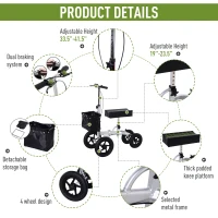 HOMCOM Knee Scooter with Basket Storage Walker Mobility During Medical Rehabilitation & Injury Folding for Transport - Silver(m-6)