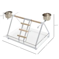 PawHut Bird PlayStand with Wooden Perch Ladder Feeding Cups for Macaw Parrot Conure White(m-3)