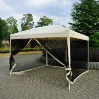 9.7' Square Outdoor Pop-Up Party Tent Patio Gazebo with Netting & Shade Canopy, Tan - Ideal for Gatherings & Events(m-1)