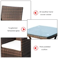 Outsunny 3 Piece 3 Piece Rattan Outdoor Cushioned Bistro Table and Chairs Set - Brown(m-5)