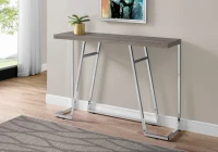 Monarch 48" Contemporary Thick Panel Top Chrome Metal Legs Accent Hall Console Table - Dark Taupe Wood Grain-Look Finish(m-2)