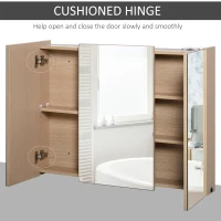 Kleankin 36" x 24" Triple Door LED Bathroom Mirror Medicine Cabinet - White Oak(m-7)