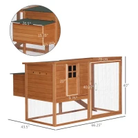 PawHut 64" Large Wooden Chicken Coop Kit with Outdoor Run and Nesting Box(m-3)