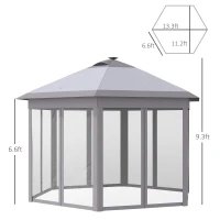 Outsunny Pop Up Gazebo Tent Height Adjustable Canopy w/ Solar LED Light and Mesh Netting, Grey(m-3)