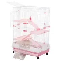 PawHut 4-level Indoor Guinea Pig Hutch Rabbit Enclosure Small Animal Hutch - Pink(m-1)