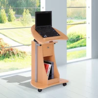 HomCom Adjustable Mobile Laptop Desk Notebook Table Workstation w/ Wheels Office Home Storage - Beech(m-1)