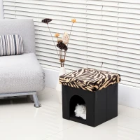 HomCom 15” Foldable Storage Ottoman - Black w/ Tiger Print(m-2)