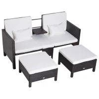 Outsunny 3 Piece Loveseat and Nested Ottoman Outdoor Furniture Set with Adjustable Armrest(m-1)