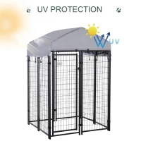 PawHut Outdoor Dog Kennel Run House Crate Cage Enclosure Anti-Sun Roof Patio Pet Shelter - Gray and Black(m-6)