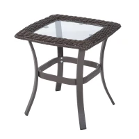 Outsunny 3 Piece Outdoor Rocking Chair and Tea Table Set - Coffee Brown/Beige(m-8)