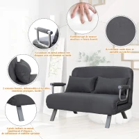 HomCom Twin Size Convertible Sleeper Bed Lounger Chair Faux Suede Microfiber Slip Cover - Gray(m-6)