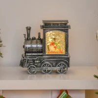 HOMCOM Christmas Snow Globe Lantern Train Shape Music Box with Light Holiday Home Novelty Decorations, Snowman Sledging(m-1)