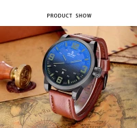 Senors Men Business Casual Watch Males Fashion Brown Leather Strap Wristwatch Quartz-Watch Relojes Casual Hombres 014--green dial plate(m-2)