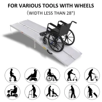 HomCom Small Portable Tri-Fold Lightweight Aluminum Stair Doorway Entry Disability Ramp - Silver(m-5)