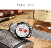 Senors Orange Dial Men's Chronograph Watch Grey Genuine Leather Strap Quartz Watch Auto Date Sports Mens Watches Internet Celebrity(m-2)