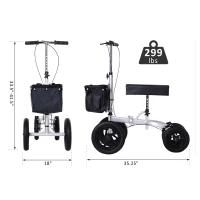 HOMCOM Knee Scooter with Basket Storage Walker Mobility During Medical Rehabilitation & Injury Folding for Transport - Silver(m-3)