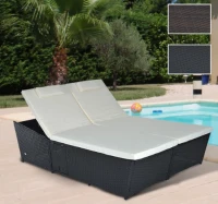 Outsunny Outdoor Patio PE Rattan Reclining Wicker Daybed Lounge with Pull Out Drink Trays - Black/White(m-3)