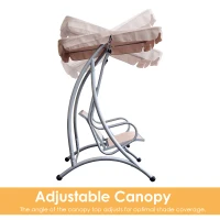 Outsunny 3-Seater Patio Swing Chair with Adjustable Canopy Top, Comfortable Outdoor Swing Bench, Beige - Great for Backyard & Balcony(m-3)