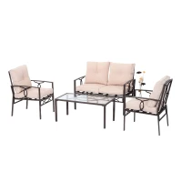 Outsunny 4-Piece Outdoor Rattan Wicker Loveseat and Chair Set(m-1)