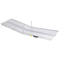 HomCom Small Portable Tri-Fold Lightweight Aluminum Stair Doorway Entry Disability Ramp - Silver(m-8)