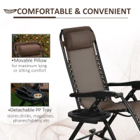 Outsunny Outdoor Rocking Chairs, Foldable Reclining Zero Gravity Lounge Rocker with Pillow, Cup & Phone Holder, Combo Design with Folding Legs, Brown(m-5)