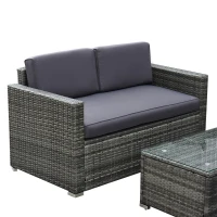 Outsunny Outdoor Patio Rattan Wicker Sofa Set w/ Glass Coffee Table - Grey(m-9)