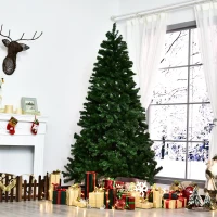 HOMCOM 7.5' PVC Pre Lit Artificial Christmas Tree with Metal Stand  550 Warm White LED  1346 Tips  Green(m-4)