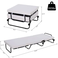 HomCom Folding Convertible Ottoman Sofa Bed with Metal Frame Wheels Cover - White Black Gray(m-3)