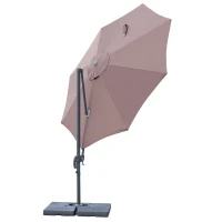 Outsunny 10' Hanging Tilt Offset Cantilever Patio Umbrella with 6-Level Adjustable Angle, Base Stand, UV Fighting Canopy, & 360° Rotation, Coffee(m-5)