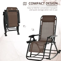 Outsunny Outdoor Rocking Chairs, Foldable Reclining Zero Gravity Lounge Rocker with Pillow, Cup & Phone Holder, Combo Design with Folding Legs, Brown(m-4)