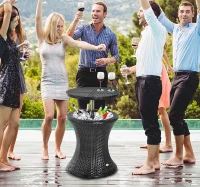 Outsunny Outdoor Patio Rattan Wicker Side Table Ice Bucket Cooler(m-3)