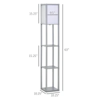HOMCOM 3-Tier Floor Lamp, Standing Reading Light with Storage Shelves for Living Room, Bedroom, or Dining Room, Grey(m-3)