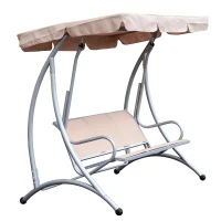 Outsunny 3-Seater Patio Swing Chair with Adjustable Canopy Top, Comfortable Outdoor Swing Bench, Beige - Great for Backyard & Balcony(m-7)