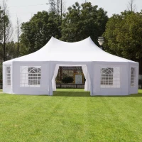 Outsunny 29' x 20' Large 10-Wall Social Event Wedding Reception Castle Gazebo Canopy Tent - White(m-2)