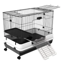 PawHut 32" Indoor Rabbit Cage Small Animal House Habitat with Wheels(m-1)