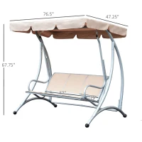 Outsunny 3-Seater Patio Swing Chair with Adjustable Canopy Top, Comfortable Outdoor Swing Bench, Beige - Great for Backyard & Balcony(m-2)