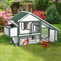 Open Box PawHut 76" Portable Slanted Wooden Chicken Coop Kit With Wheels, Covered Run And Nesting Box (m-3)