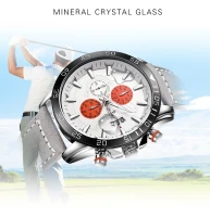 Senors Orange Dial Men's Chronograph Watch Grey Genuine Leather Strap Quartz Watch Auto Date Sports Mens Watches Internet Celebrity(m-8)