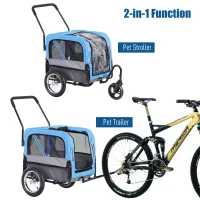 Aosom 3 Wheeled Cruiser Bike Trailer 2-in-1 Pet Jogging Stroller for Pets - Blue/ Grey(m-4)