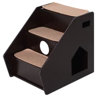 PawHut 3-Step Pet Stairs for Dogs and Cats with Built-in House and Nonslip Carpet, Brown(m-1)