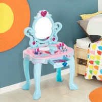Qaba Kids Fashion Pretend Play Set Princess Vanity Table with Lights, Sounds and Accessories - Light Blue / Pink(m-1)