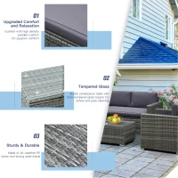 Outsunny Outdoor Patio Rattan Wicker Sofa Set w/ Glass Coffee Table - Grey(m-7)