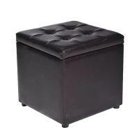 HomCom 16" Cube Faux Leather Tufted Ottoman Storage Footrest Seat - Black(m-1)