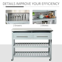 HomCom Wood Stainless Steel Portable Kitchen Island Cart on Wheels - Gray(m-4)